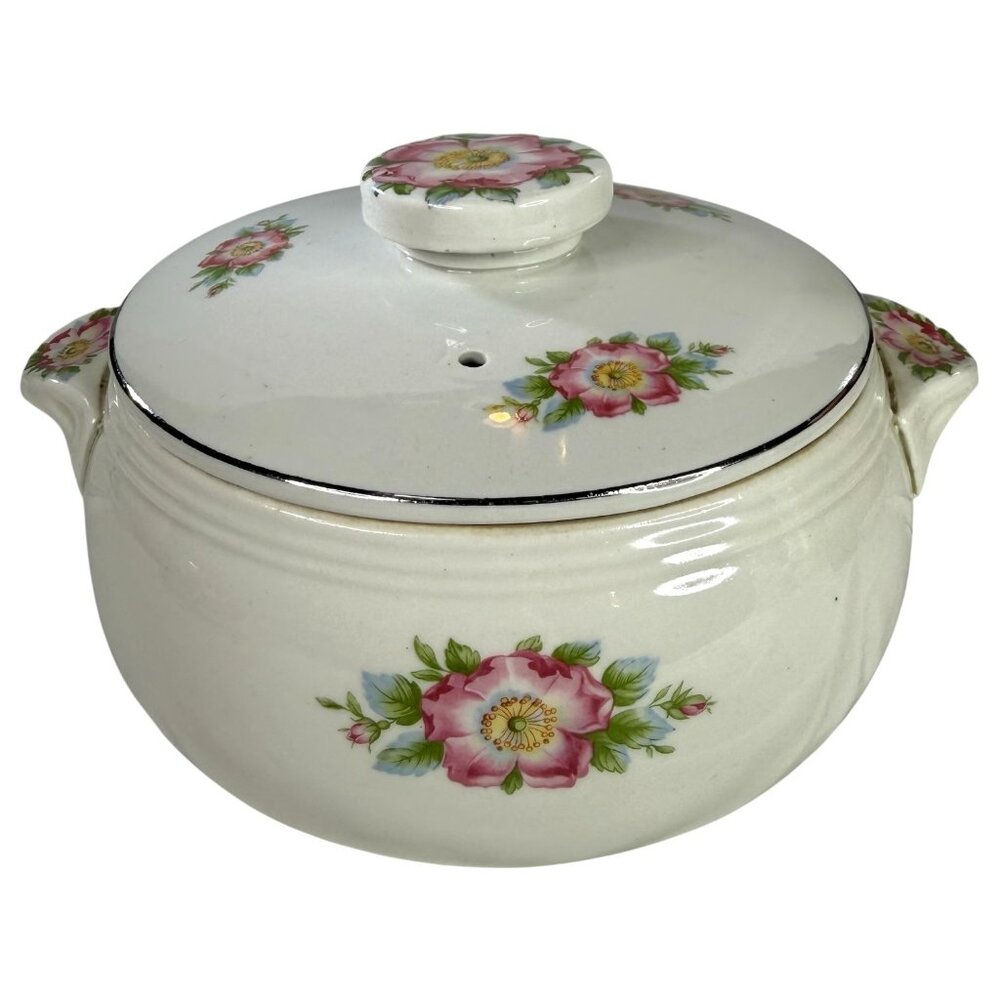 VTG Hall Superior Quality Kitchenware Rose White Covered Casserole Baking Dish